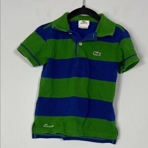 Lacoste Kids Green and Blue Bold Stripes Polo Short Sleeve‎ Shirt Boys Size 4